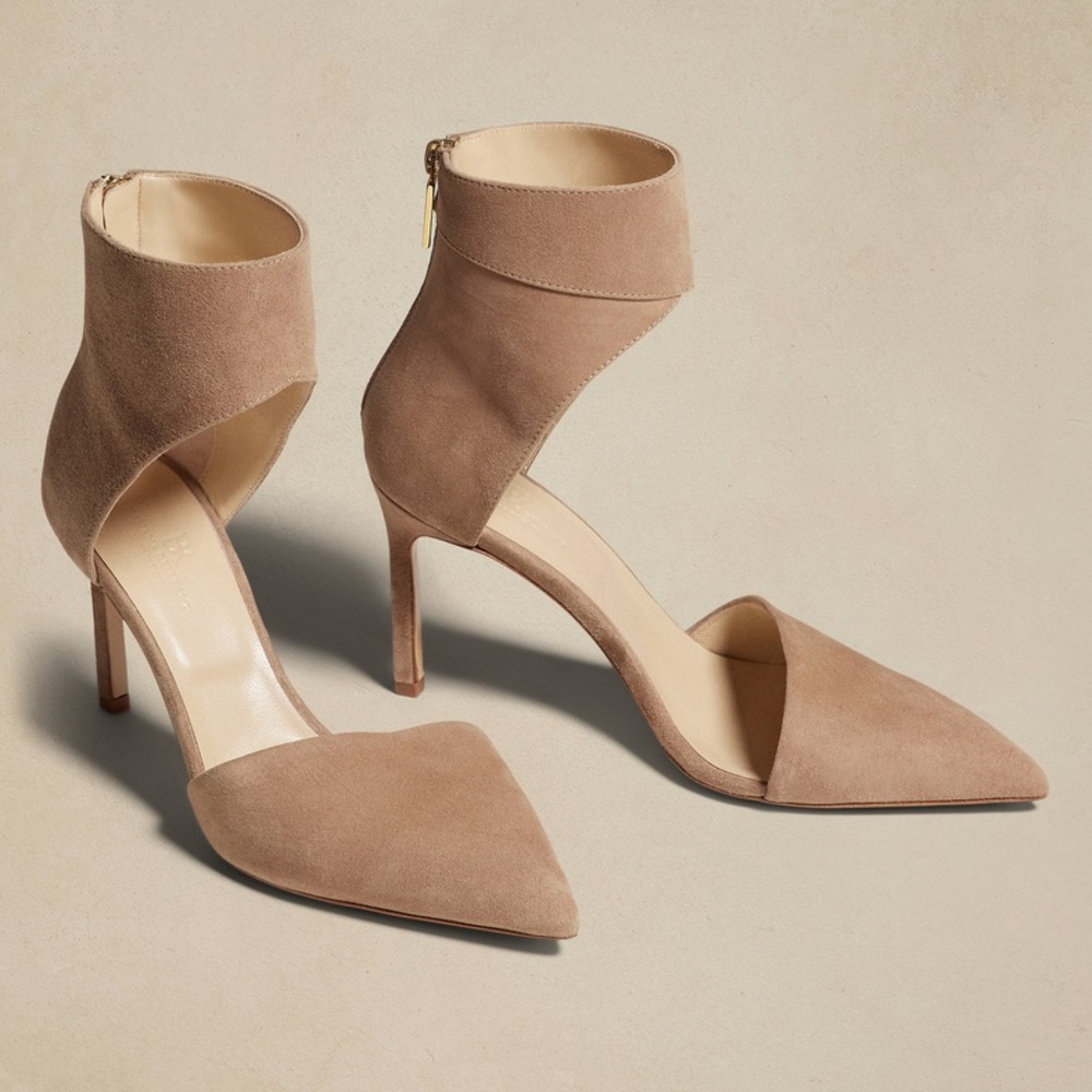 Banana Republic Valais Suede Heel Wrap Ankle‎ Pump In Taupe Nude Size US 6.5 NWT